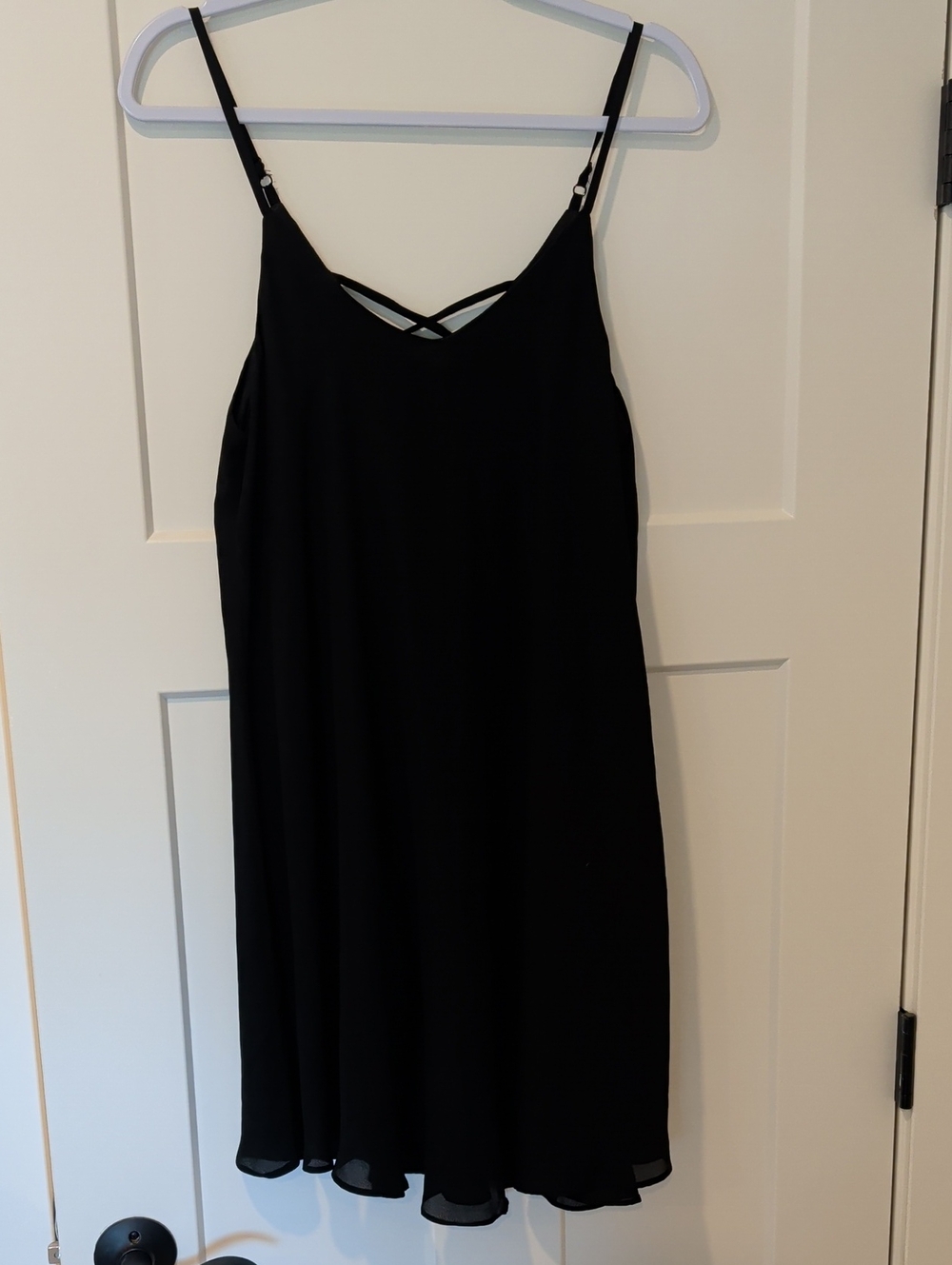 Black Spaghetti Strap Slip Dress with Crisscross Detail Small